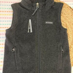 Columbia Black Sherpa Fleece Vest with Embroidered Initial A
